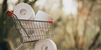 A shopping cart full of toilet paper 